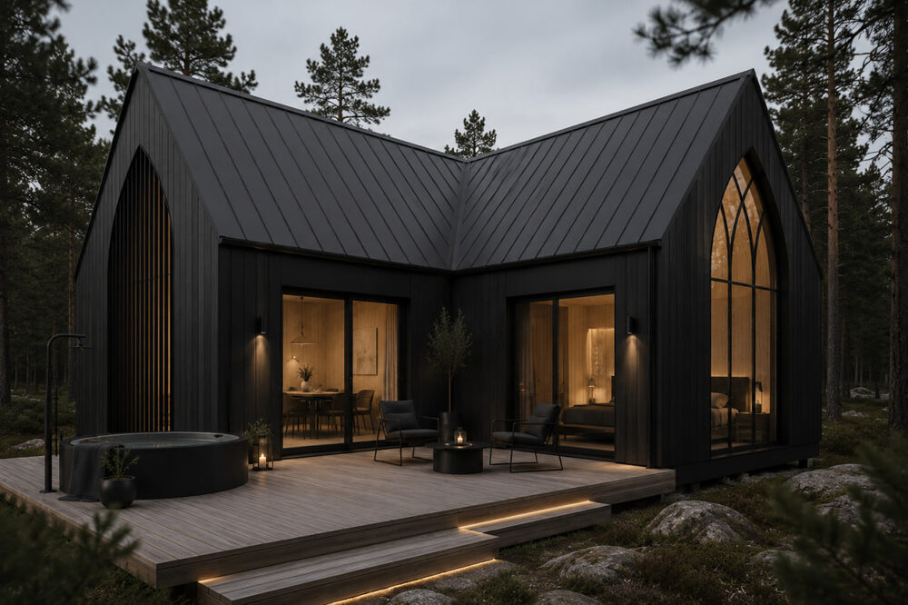 Contemporary Gothic-inspired black cabin
