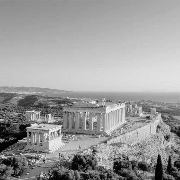 Contemporary Greek-inspired pavilion in daylight
